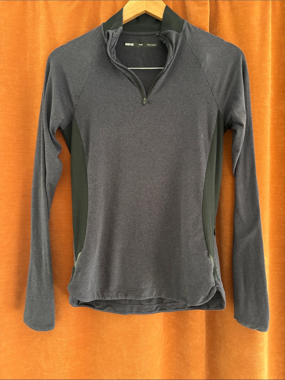 REI Women's Charcoal Gray Quarter-Zip with Olive Side Panels